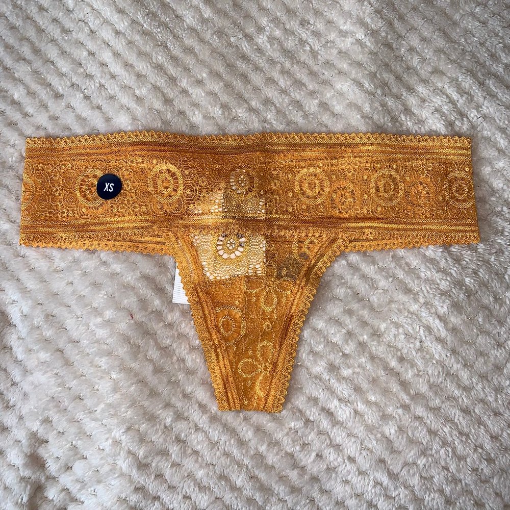 NWT Gilly Hicks Yellow Thong Lace Underwear